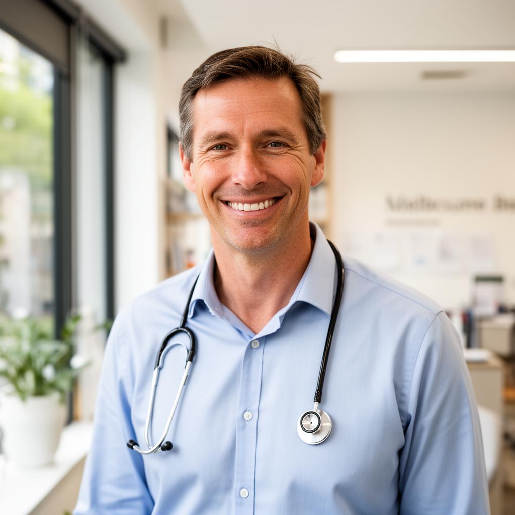 A friendly Australian GP in a Melbourne clinic — SOS partners with referring doctors.