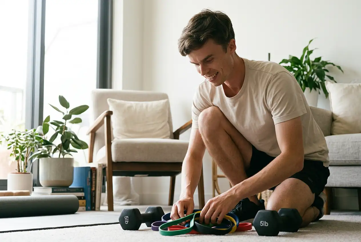 Matthew setting up portable equipment for a home-visit session.