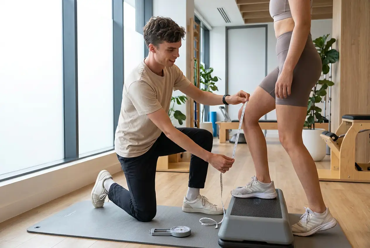 Matthew measuring outcomes during a rehab session.