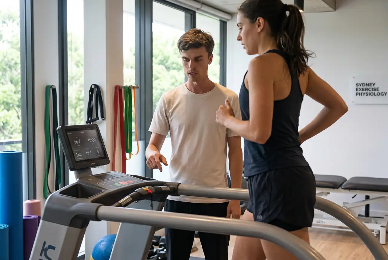 Matthew assessing a runner's gait on the treadmill.